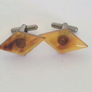 Silver Brown Turtoise Plastic Tone Cufflinks Vintage Trapezoid Retro Mid Century